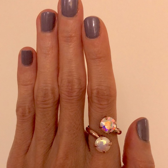 Aurora Borealis + Vintage White Swarovski Crystal Ring - Picture 5 of 14